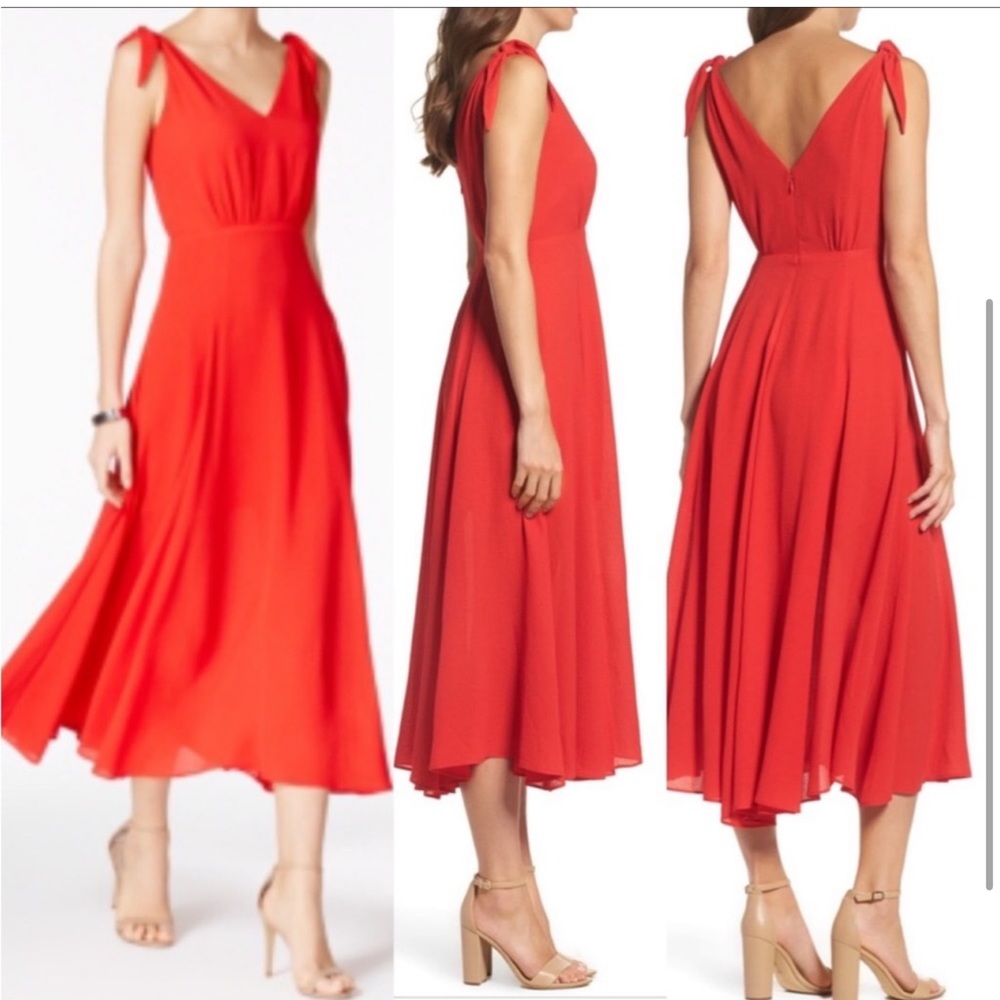 Betsy Johnson Pebble Crepe Midi Dress with Shoulder Ties in
Red Size 2 - Picture 1 of 13